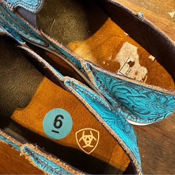 Ariat Blue and Brown Embossed Leather Loafers - Picture 5 of 7